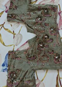 Hand Work Beautiful Saree Light Olive Green