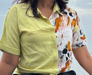 Unique Color Block Tie-Front Top