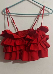 Red Ruffle Crop Top