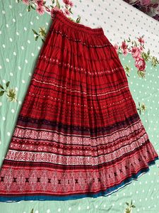 Red Patterned Printed Ethnic Skirt
