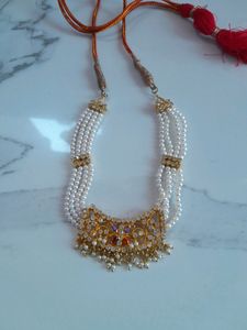 White Pearl Neckpiece,  Earrings And Bangle Set.