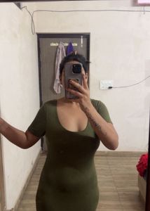 Olive Green Cutout Back Dress