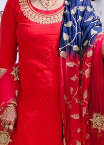 Red &amp; Blue Embroidered Salwar Suit