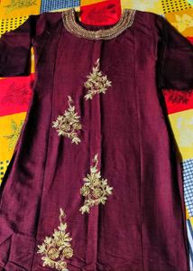 Smooth Embroidered maroon kurti 🦋