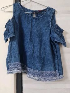 Denim Cold Shoulder Top