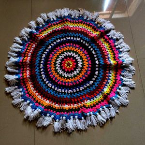 Handmade Colorful Crochet Rug with Tassels