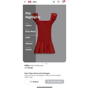 Zara Boho Cotton Bright Red Ruffles Smocked