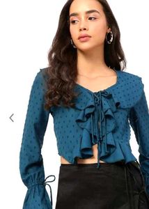Ruffled Dobby Weave Crop Top