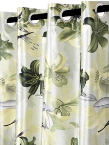 Pack Of 2 Green Floral Print Window Curtains