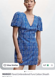 Mango Blue Embroidered Dress