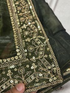 Elegant Green Embroidered Saree