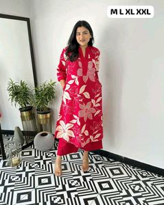 Floral Print Pink Kurti Pant Set