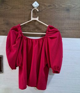 Athena Pink Crop Top With Pouffy Sleeves