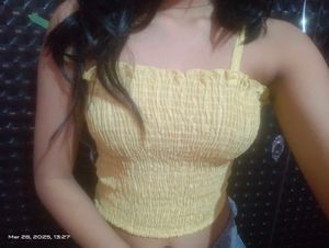 Yellow Smocked Crop Top