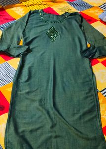 Straight Kurti Ruffle Sleeves Mirror Work