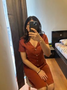 Rust Button-Front Dress
