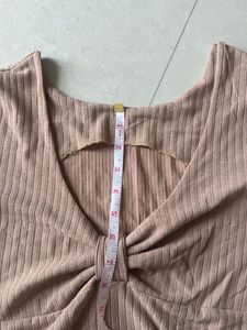 Ribbed Knit Top With Deep Neck