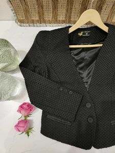 Korean Black Textured Blazer Coat