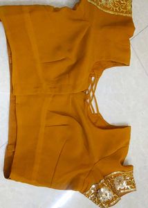 Gold Embellished Saree &amp; Blouse