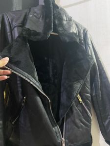 Chic Black Faux Leather Aviator Jacket w/ Fur