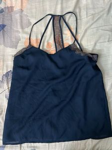 Navy Blue Cami Top with Lace Trim