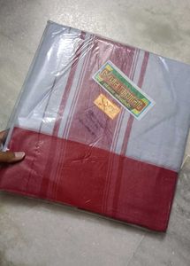traditional cotton saree - red &amp; white