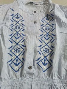 Blue White Striped Short Kurta