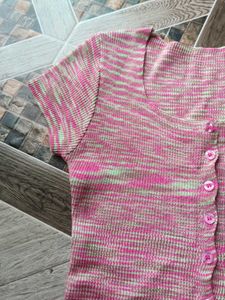Pink Knit Cropped Cardigan