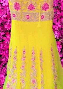 Yellow Embroidered Ethnic Gown