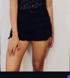 Distressed Black Denim Shorts