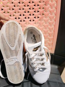 White &amp; Gold Stripe Sneakers