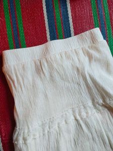 Cream Tiered Lace Trim Skirt