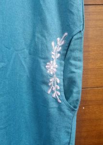 Warm Nighty With Embroidery And Pockets