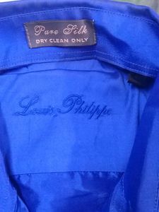 Louis Philippe Men&#39;s Silk Shirt In Elcetric Blue Colour. Mildly Stained