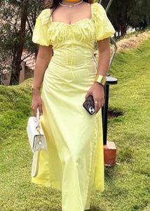 Yellow Puff Sleeve Midi Dress