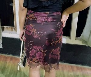 Floral Mesh Midi Skirt