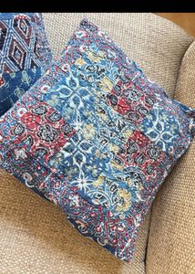 Set Of 8 Ajrakh Kantha Cushions
