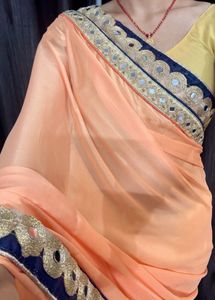 Beautifully Contrasted Saree with Delicate Mirror