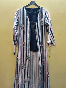 Striped Floral Duster &amp; Polka Dot Pants Set
