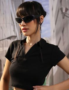Black Ribbed Polo Crop Top