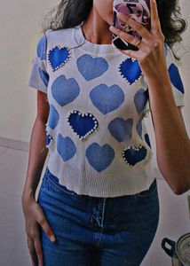 Blue Heart Knit Top