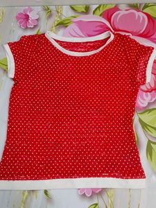 (481)Red Polka Dot Ringer Tee