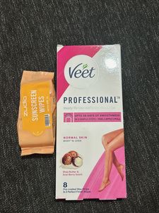 Combo -Veet Professional Wax Strips&Sunscreen Wipe