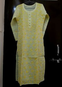 Chikankari Yellow Long Kurti