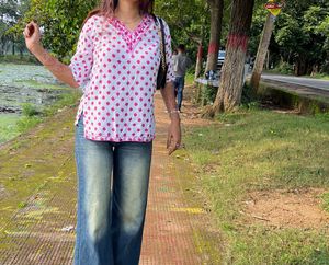 White & Pink Polka Dot Top