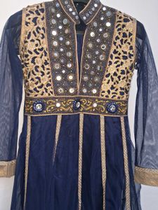Navy Blue &amp; Gold Mirror Work Kurta