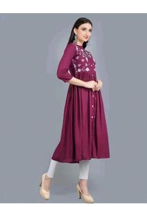 Maroon Embroidered Midi Dress