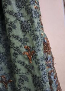 tissue type olive green chamki work saree