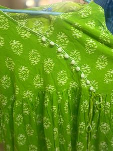 Angarakha Pure Cotton Green Printed Kurta Set