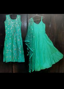 Super Pretty Mirror Work Sea Green Dress